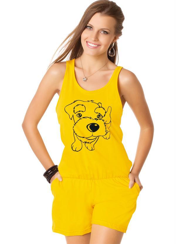 Moda Pop - Macaquinho Amarelo com Estampa