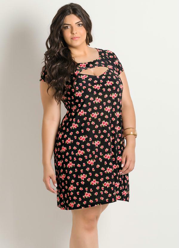 Marguerite - Vestido Preto Estampa Flores Plus Size