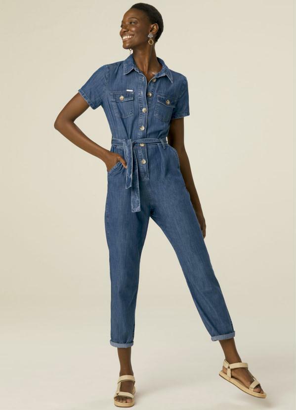 Malwee - Macacão Azul Feminino Jeans