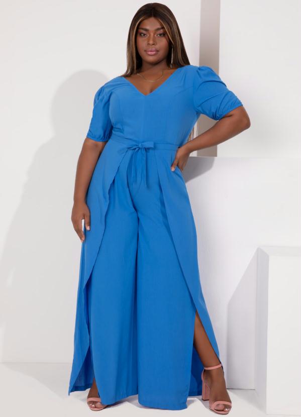 Quintess - Macacão Azul Mangas Curtas e Sobreposição 4