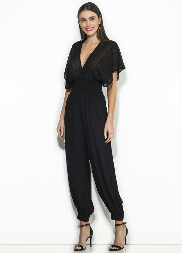 Colcci - Macacão com Detalhe Bordado Preto