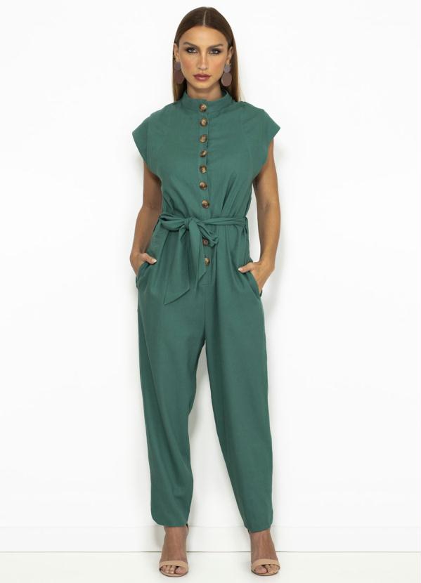 Farm - Macacão Cropped Camisaria Linho Verde