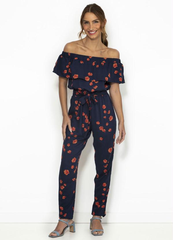 Maria Filó - Macacão de Viscose com Estampa Solar Marinho