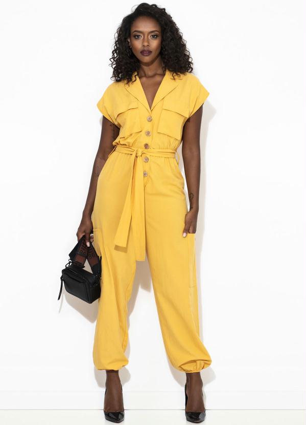 Colcci - Macacão de Viscose Sarjada Amarelo