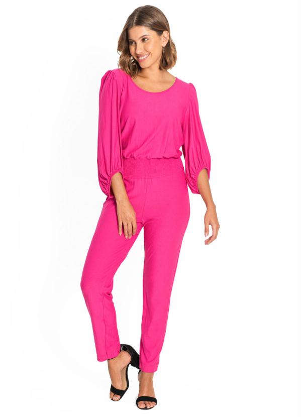 Endless - Macacão Feminino Manga 7/8 Bufantes Rosa