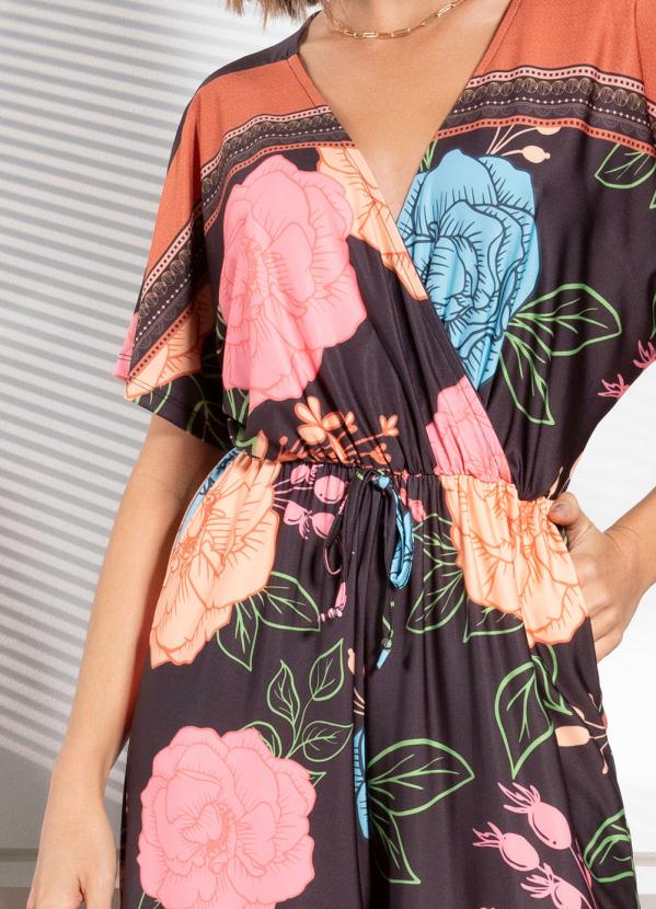 Quintess - Macacão Floral Barrado Preto em Malha Fria 3