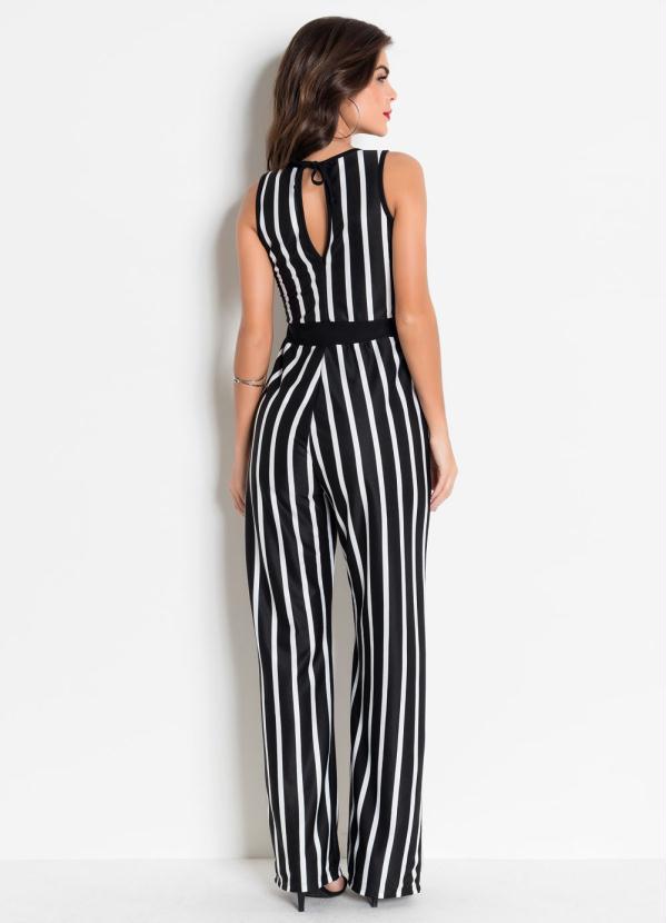 Outlet - Macacão Listrado com Gola V e Fivela 2