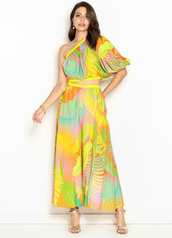 Farm - Macacão Longo de Viscose Verona Amarelo