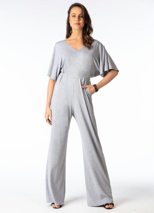 Quintess - Macacão Mescla com Fendas nas Mangas Acinturado