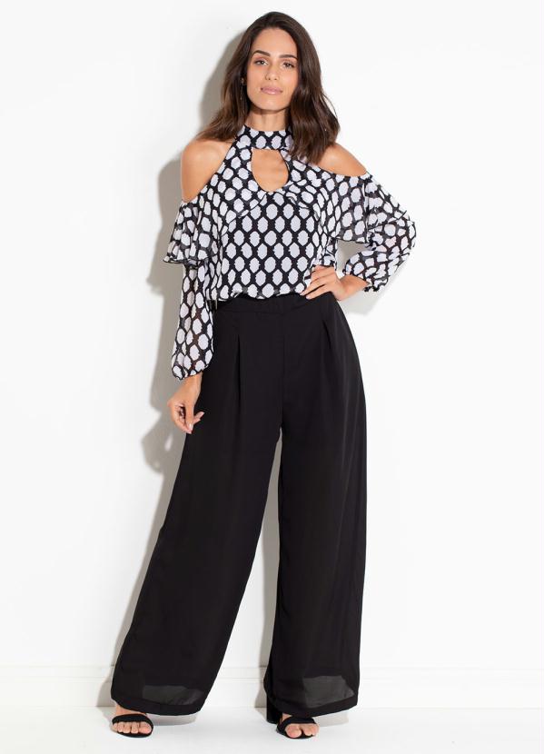 Quintess - Macacão Quintess Preto com Vazados e Babados