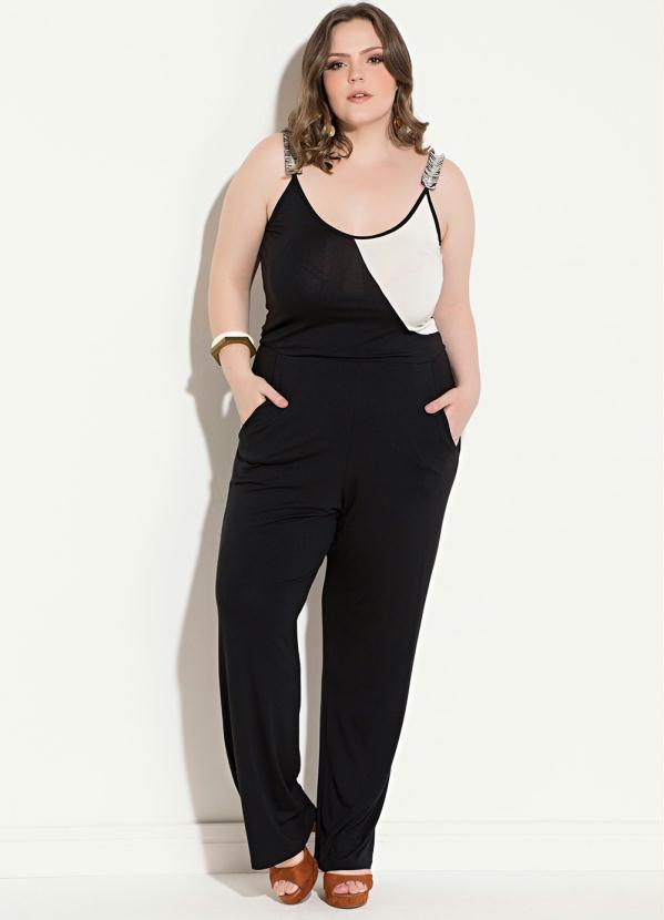 Quintess - Macacão Quintess Preto e Off White com Recorte 4