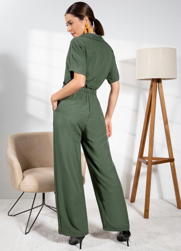 Quintess - Macacão Verde Oliva em Crepe Plano 2