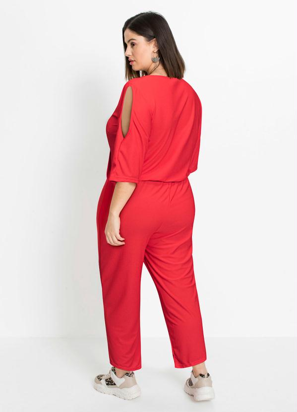 bonprix - Macacão com Recorte Vazado Decote V Vermelho 4