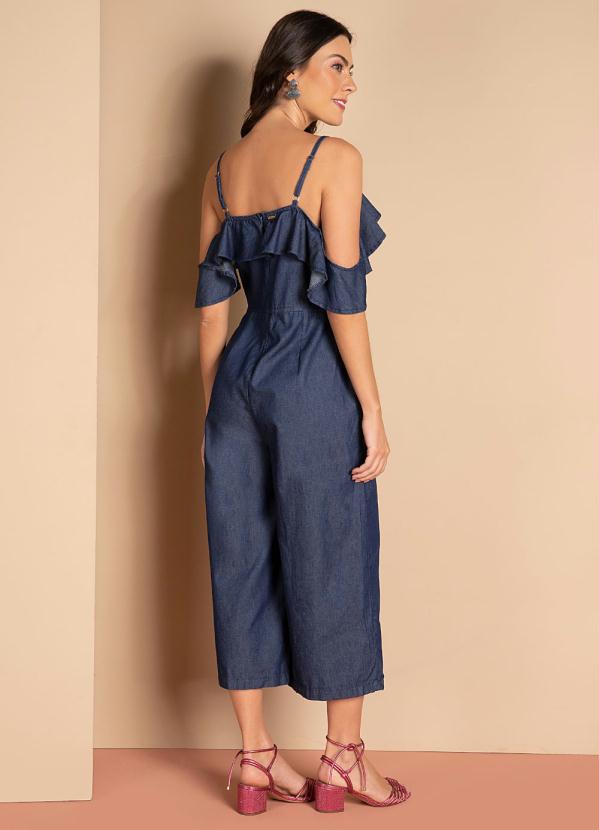 Quintess - Macacão de Alças Jeans com Bolsos Funcionais 2