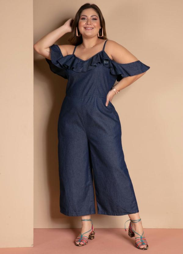 Quintess - Macacão de Alças Jeans com Bolsos Funcionais 4