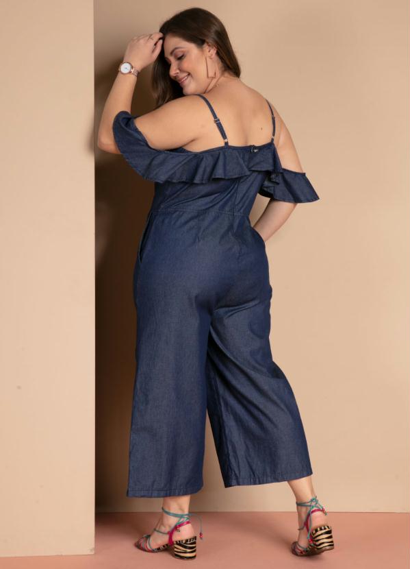 Quintess - Macacão de Alças Jeans com Bolsos Funcionais 5