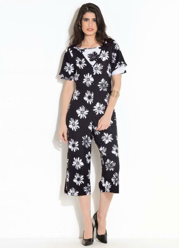 Outlet - Macacão e Blusa Quintess Floral Preto e Branco