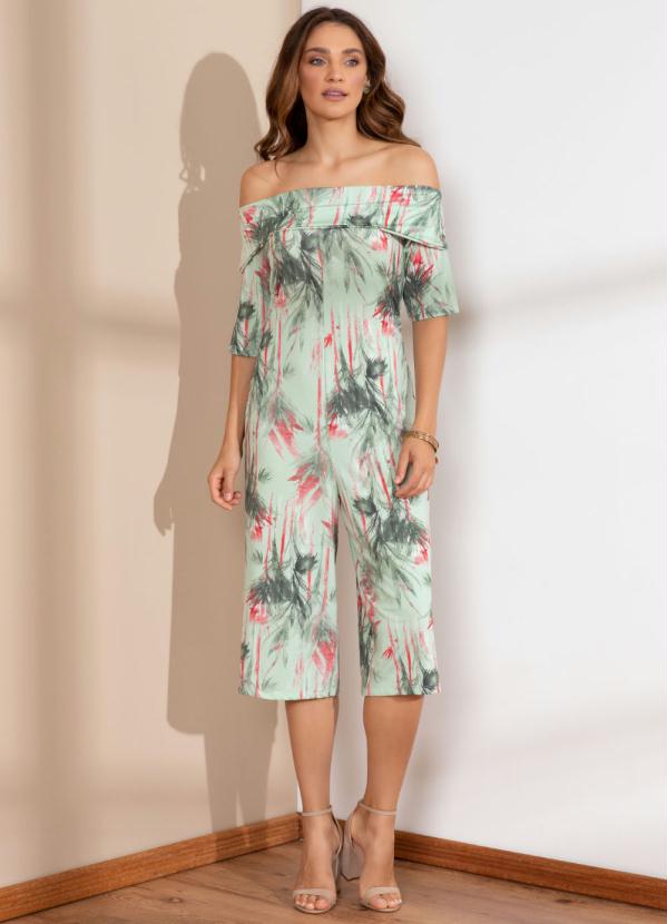 Quintess - Macacão Folhagens Verdes Pantacourt