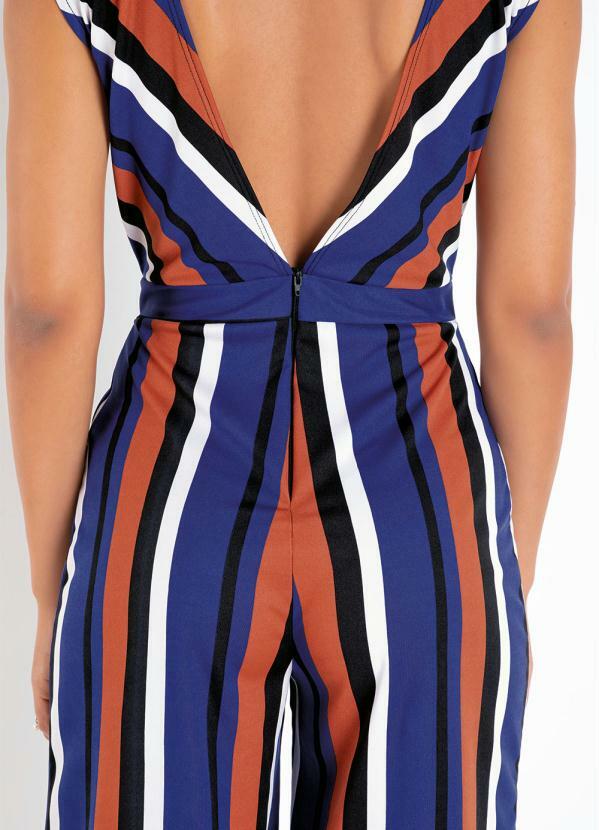 Moda Pop - Macacão Listrado com Zíper no Decote 3