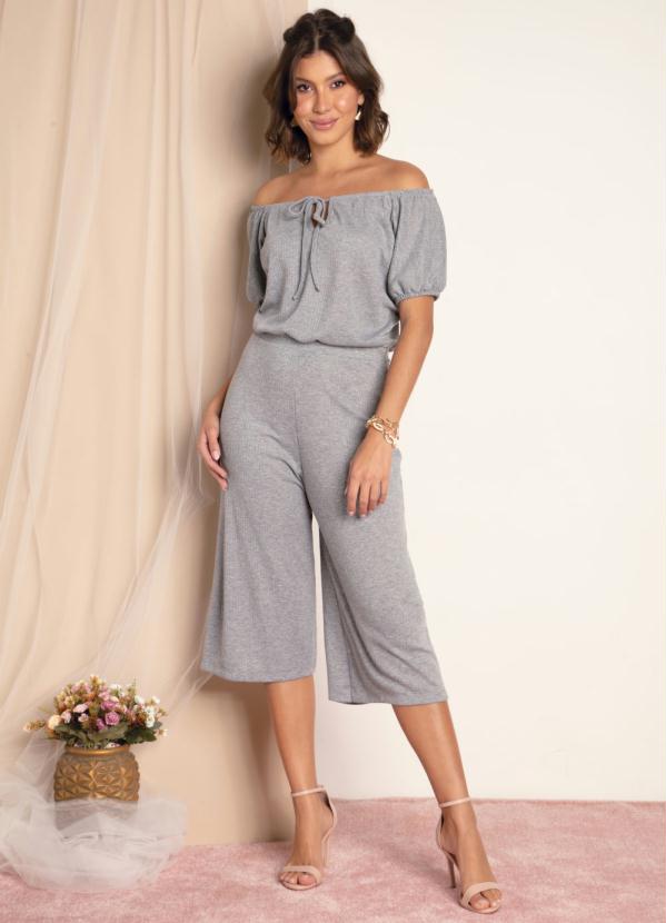 Quintess - Macacão Mescla Pantacourt com Gota no Decote