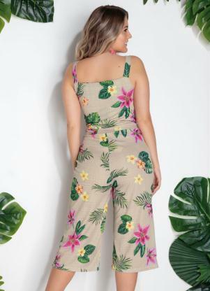 Moda Pop - Macacão Pantacourt Areia com Bolsos Frontais - MODA POP