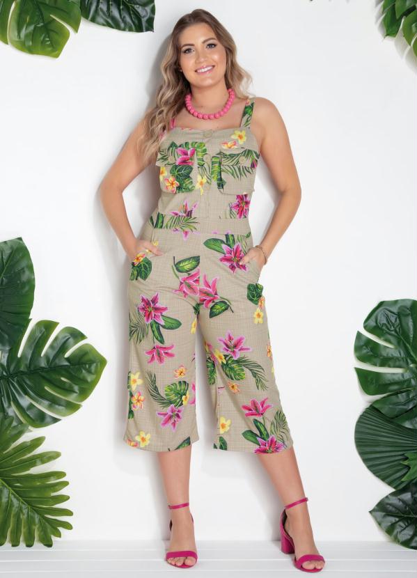 Moda Pop - Macacão Pantacourt Areia com Bolsos Frontais 3