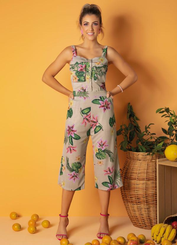 Moda Pop - Macacão Pantacourt Areia com Bolsos Frontais 5