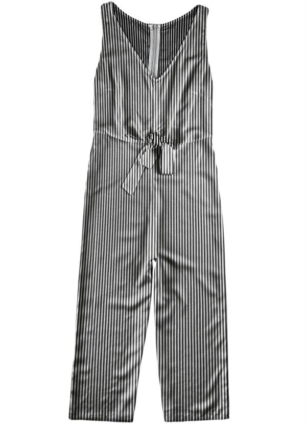 Malwee - Macacão Preta Pantacourt Listrado