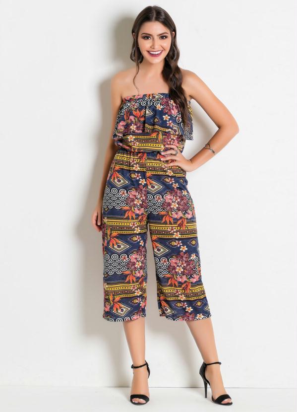 Outlet - Macacão Tomara que Caia Pantacourt Étnico