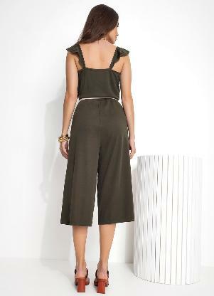 Moda Pop - Macacão Verde Militar com Babados e Botões - MODA POP