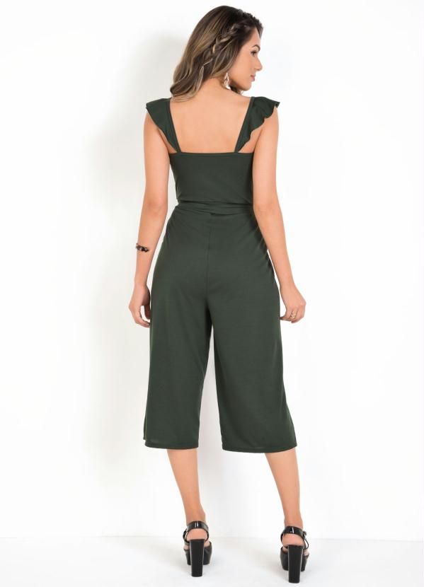 Moda Pop - Macacão Verde Militar com Babados e Botões 5