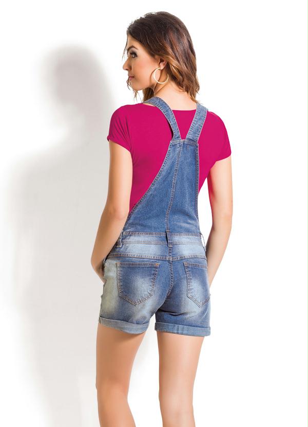 Janine - Jardineira Jeans Azul Claro Curta 2
