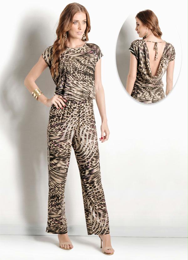 Ah - Macacão Ah com Decote nas Costas Animal Print