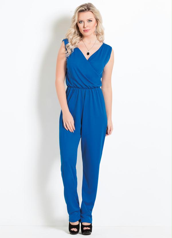 Outlet - Macacão com Decote Transpassado Royal