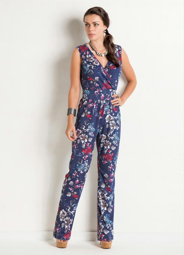 Outlet - Macacão Floral Decote Transpassado 1