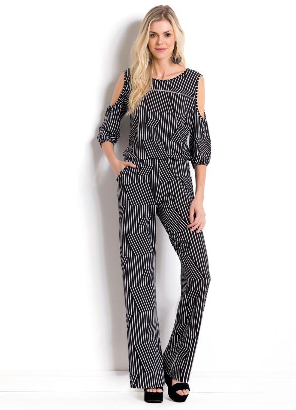 Quintess - Macacão Geométrico com Ombros Vazados Quintess