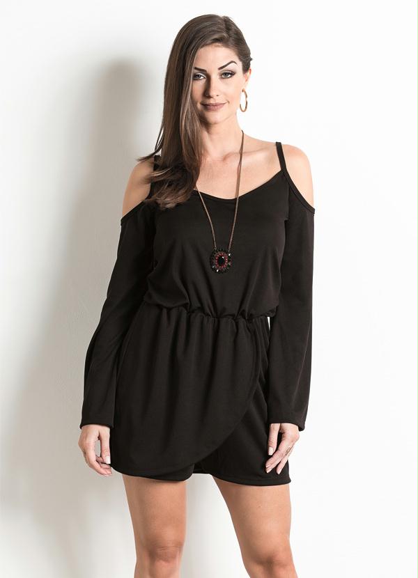 Outlet - Macaquinho Ciganinha Preto com Sobreposição