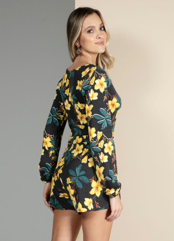 Quintess - Macaquinho com Decote Transpassado Floral Dark 2