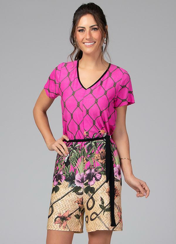 Quintess - Macaquinho com Faixa na Cintura Tropical Pink