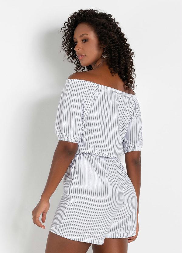 Outlet - Macaquinho com Manga 3/4 Listras Branca 2