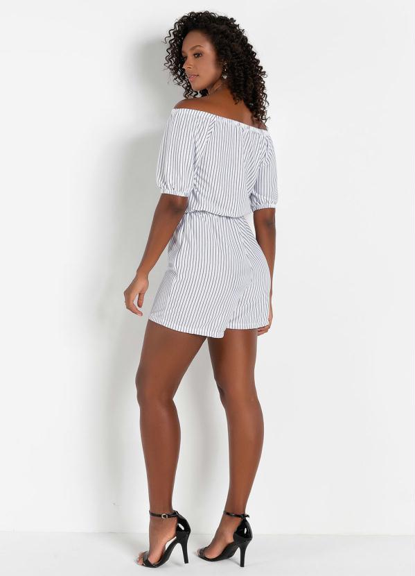 Outlet - Macaquinho com Manga 3/4 Listras Branca 4