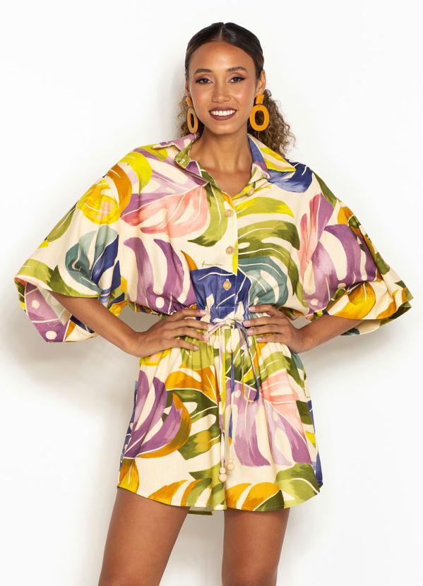 Farm - Macaquinho de Linho Costela Rainbow Estampado