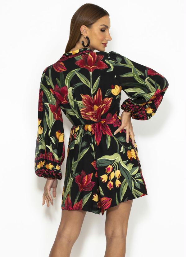 Farm - Macaquinho de Viscose Floral Padang Preto 2