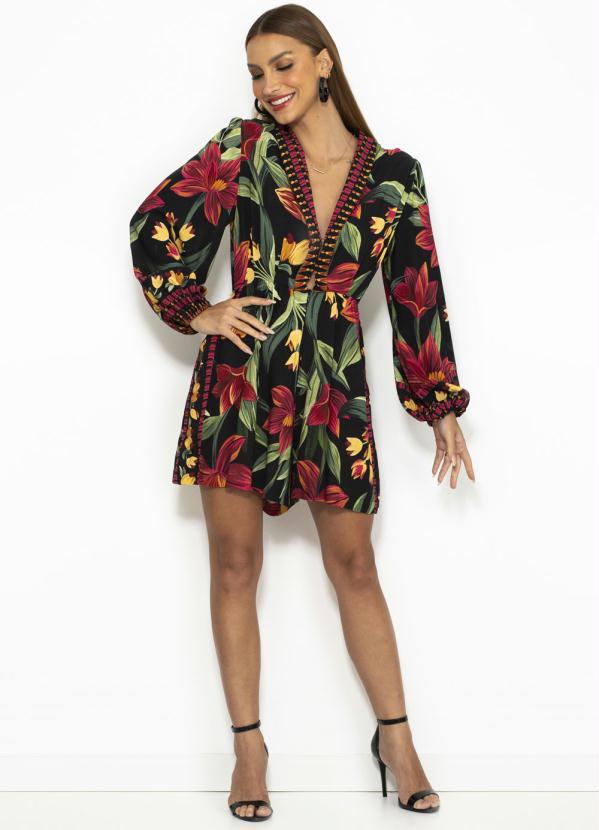 Farm - Macaquinho de Viscose Floral Padang Preto 3