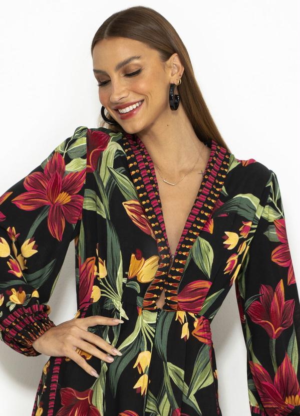 Farm - Macaquinho de Viscose Floral Padang Preto 6