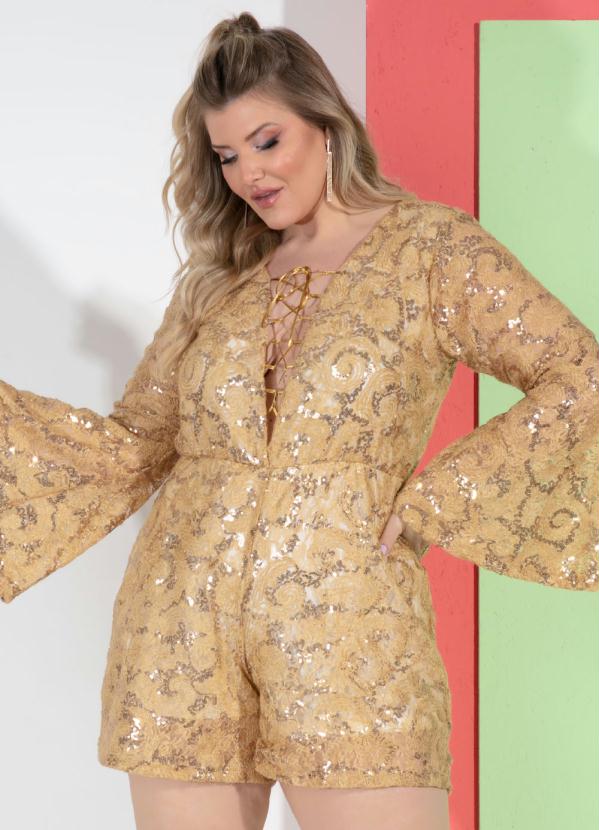 Quintess - Macaquinho Dourado com Decote Transpassado 7