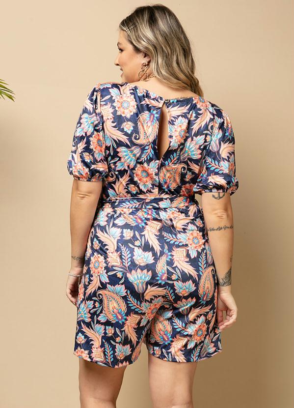 Quintess - Macaquinho Floral Marinho com Bolso e Faixa 6