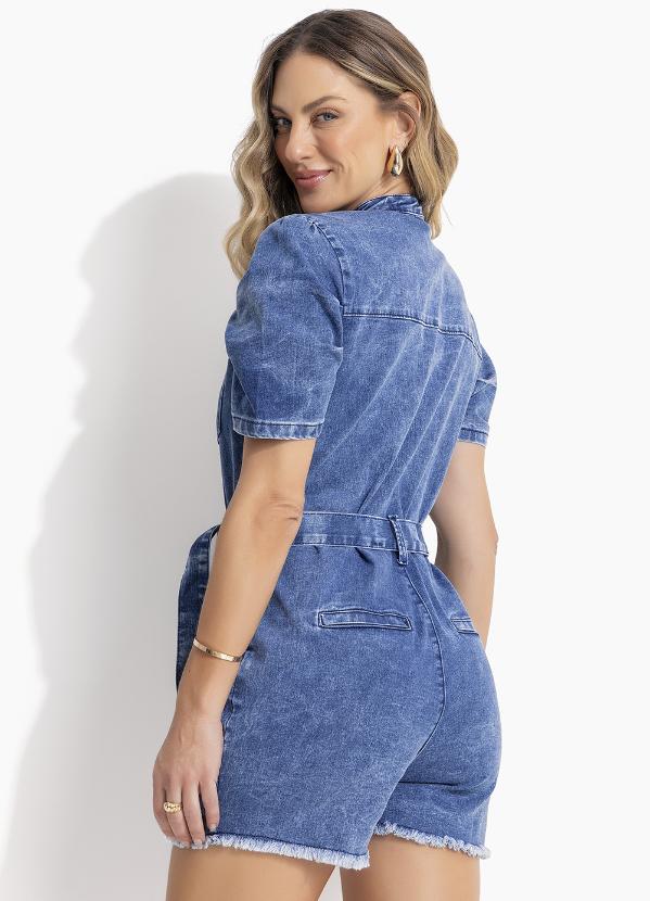 Quintess - Macaquinho Jeans Médio Mangas Bufantes e Faixa 2