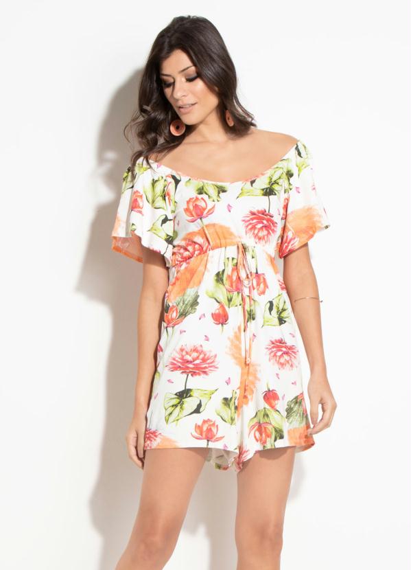 Quintess - Macaquinho Quintess Floral com Decote Ciganinha