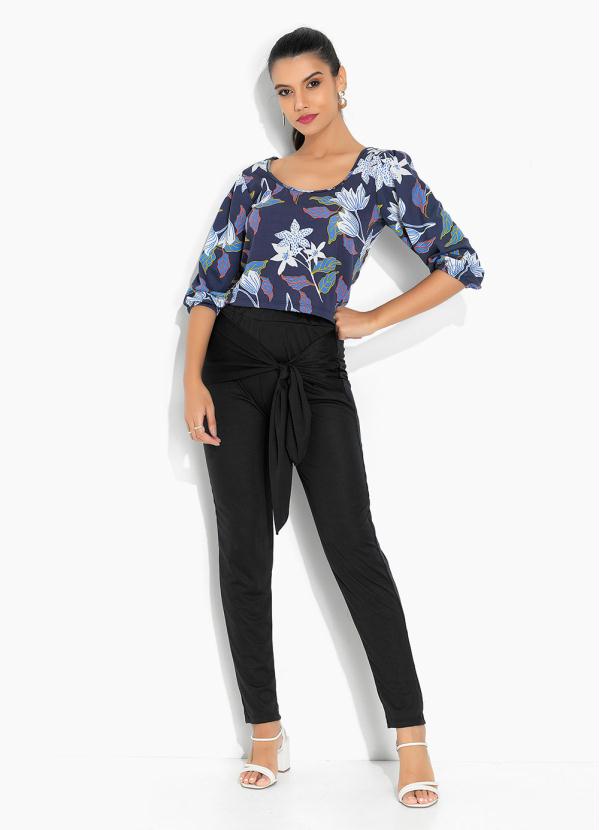 Moda Pop - Blusa Floral Azul com Mangas Bufantes 3